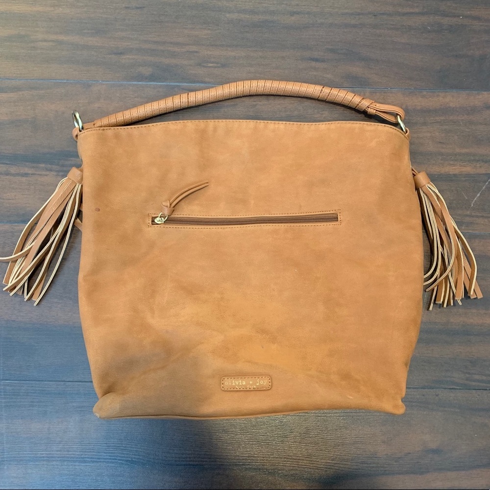 Olivia + Joy Light Brown Faux Leather Medium Shoulder Bag - Picture 2 of 9